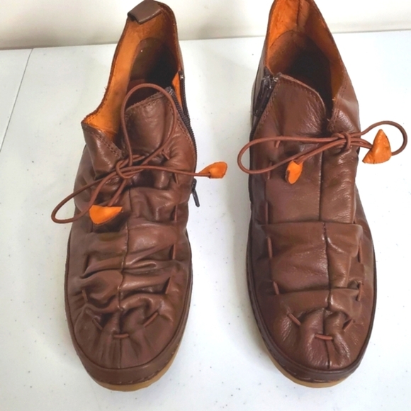 Lemon n’ Lime Leather Ankle Boot Size 41 Brown Lace-up Scrunch Comfort Bootie - Picture 16 of 16